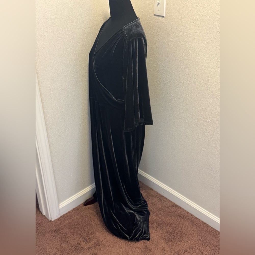 Soft Surroundings Gray Velvet Maxi Faux Wrap Dress Long Holiday Stretch L - Picture 3 of 10